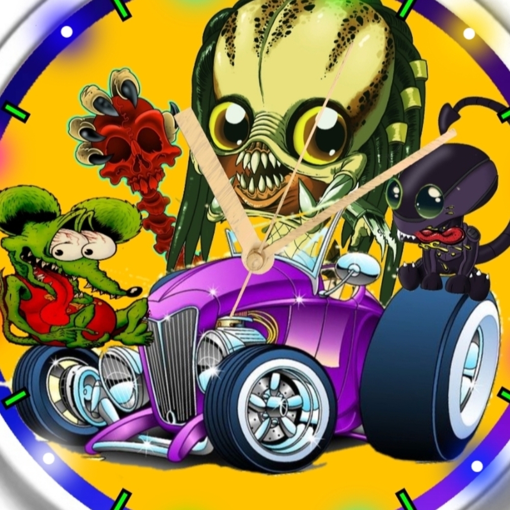 Rat Fink Predator And Alien Led Clock Personalized